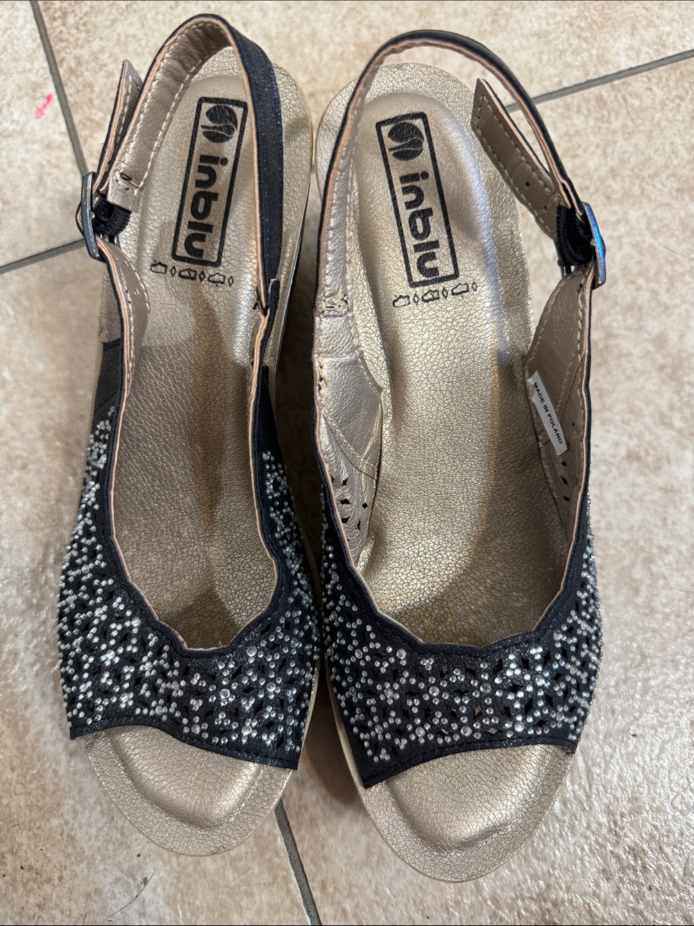 Inblu Women's Black Slingback Wedges with Sparkle Upper
